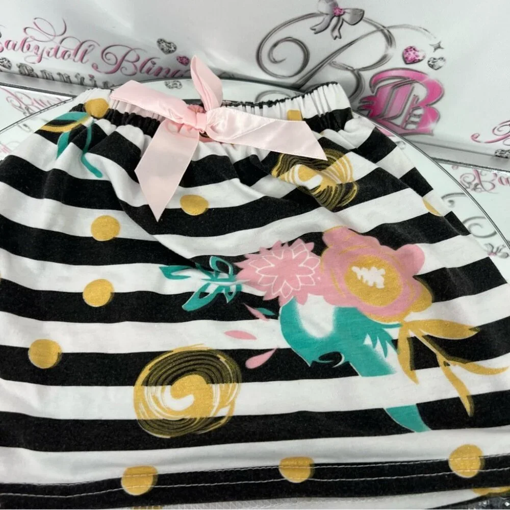 Skirt kids bow ribbon flowers Striped Floral Kids Skirt stretchy waist bow